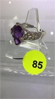STERLING SILVER RING WITH AMETHYST GEMSTONE