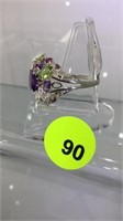 LADY'S RING WITH AMETHYST & MULTI-COLORED GEMS