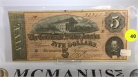 1864 CONFEDERATE STATES $5. NOTE