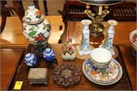 Assorted Chinese Exports; candlestands, ginger jar