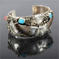 Navajo Double Bear Claw Turquoise & Silver Cuff