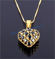 18K Gold and Sapphire Heart Pendant Necklace