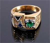Masonic 32nd Degree 14K Gold Emerald Ring