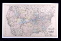 c.1876 Hand Tinted United States Railroad Map