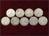 4 - 1959 & 5 - Silver 1968 Canada 10¢ Coins