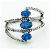 Tension Set Australian Blue Opal Designer Ring