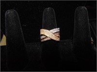 14k Rose-White-yellow Tri color gold-cz pave row