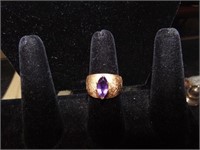 14K Gold Wide Band Ring W/Amethyst Stone