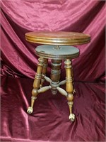 Vintage adjustable piano stool with ball and claw