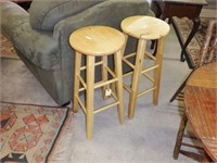 Lot #76 Pair of natural finish bar stools