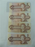 TRAY - 4x 1986 $2 CANADA BANK NOTES