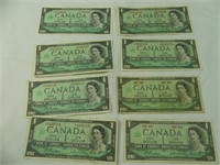TRAY - 8x CENTENNIAL CANADA $1 BANKNOTES