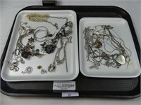 2 TRAYS - NECKLACES, PENDANTS, BROOCHES, ETC.