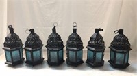 6 Blue Glass Moroccan Style Lanterns P7A