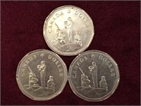 3 1995 Canada Peacekeeping $1 Coins
