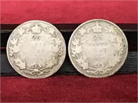1921 & 1933 Canada 25¢ Coins
