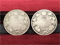 2 - 1916 Canada 25¢ Coins