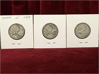 1950 / 53 / 55 Canada 25¢ Coins