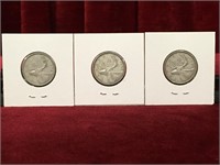 1956 / 59 / 60 Canada 25¢ Coins