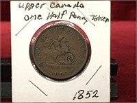 1852 Upper Canada Large Half Penny Token