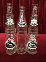 3 Vintage Pure Spring Soda Pop Bottles