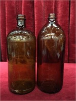 2 Vintage 32oz Javex Brown Glass Bottles