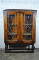 Vintage Bookcase Curio w/ Leaded Glass