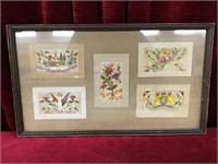5 Antique Needlepoint Post Cards