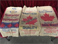 3 Local Vintage Soybeans  Burlap Bags