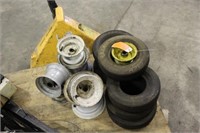 (7) 4.10-6 tires and Assorted Lawnmower Rims