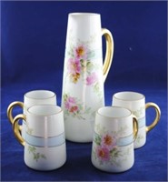 Hand Painted Pitcher & Four Mugs