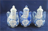 Three Blue & White Tea Pots