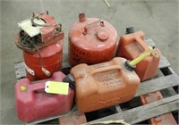 (4) Gas Cans & Vintage Hand Seed Spreader