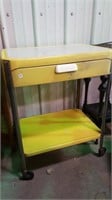 Yellow 2 Shelf Metal Cart with Drawer