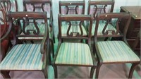 6 Lyre Back Chairs, 2 With Arms, Upholstered Seats