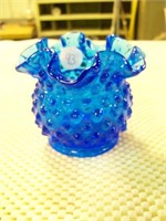 Blue Fenton Hob Nail Dish