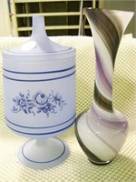 Swirl Glass colored Vase & Blue Frosted Candy