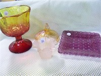 Iris patter Lid, Purple & Pink dish, Grape vase