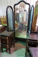 Vintage Low Dressing Table with Folding Mirrors