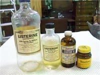 2 Listerine, Castor Oil, Vaseline Glass Bottles