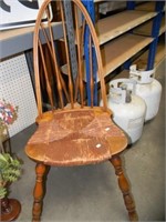 VINTAGE WOOD DINING CHAIR WICKER SEAT