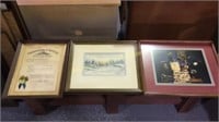 Lot of 3 Framed Pictures + More