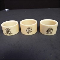 3 Antique Monogrammed Ivory Coloured Napkin Rings