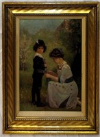 19th Century Oil On Canvas Of Mother And Son