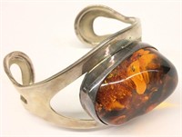 Sterling Silver And Amber Cuff Bracelet
