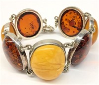 Sterling Silver And Amber Bracelet