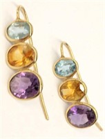 Pair Of 14k Gold Earrings With Three Stones