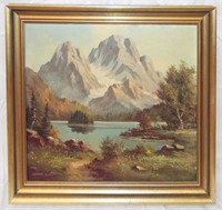 Oil On Canvas Mountain Scene Signed Werner