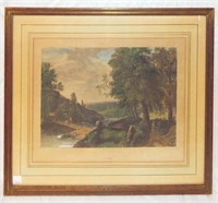 Hand Colored Rembrandt Engraving, Paysage