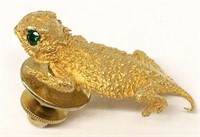 14k Gold Lizard Pin With Emerald Eyes
